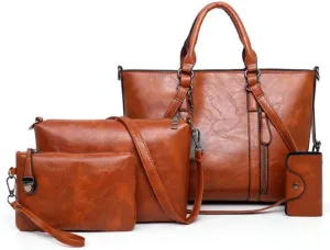 PU Leather Tote Hobo for Women Shoulder Crossbody Bags Elegant 4pcs Satchel Clutches Wallets