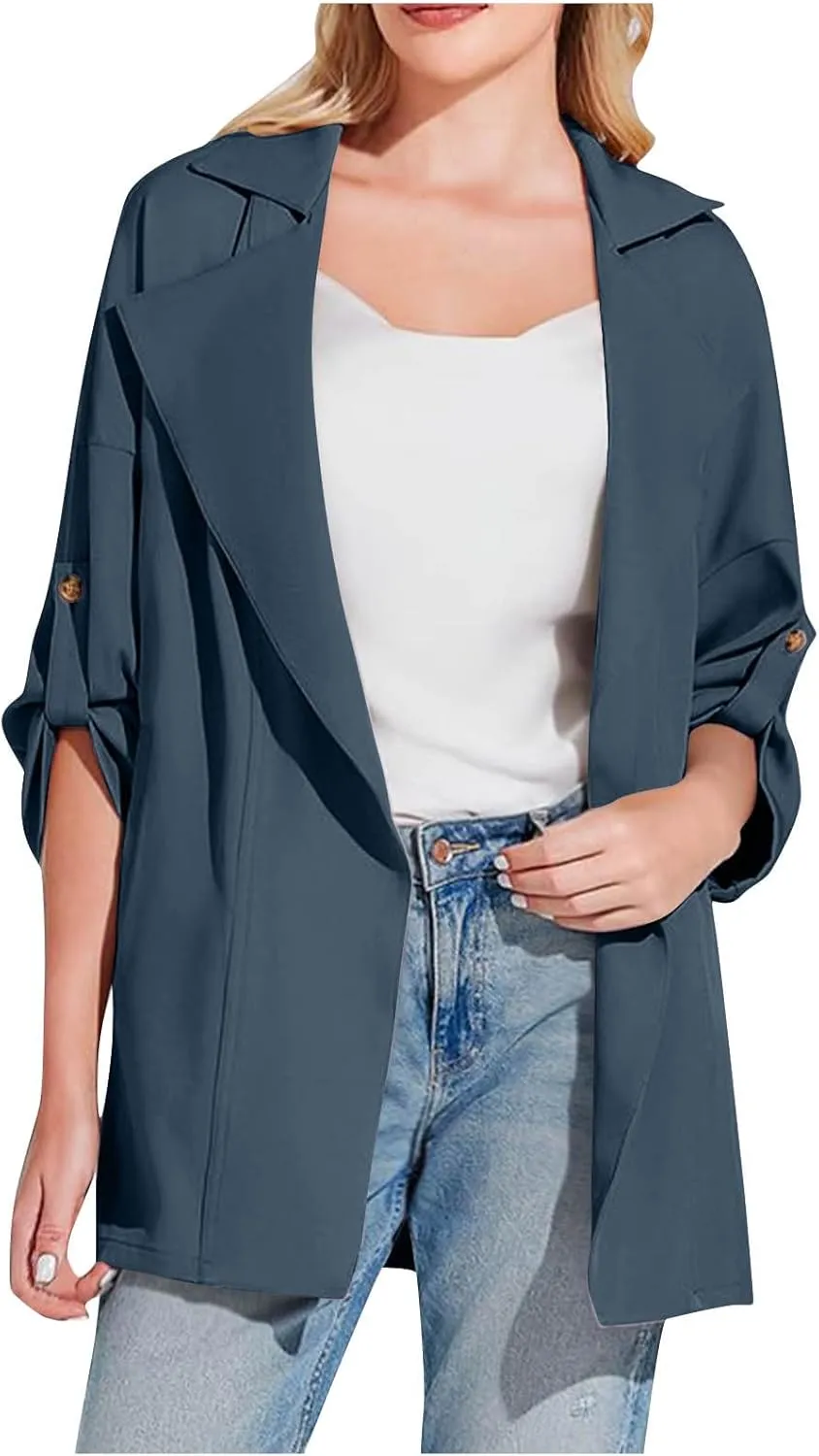 Puffer Jacket Womens Plus Size Button Thin Winter Coat Casual Cardigan Long Sleeve Trench Jackets with Pockets