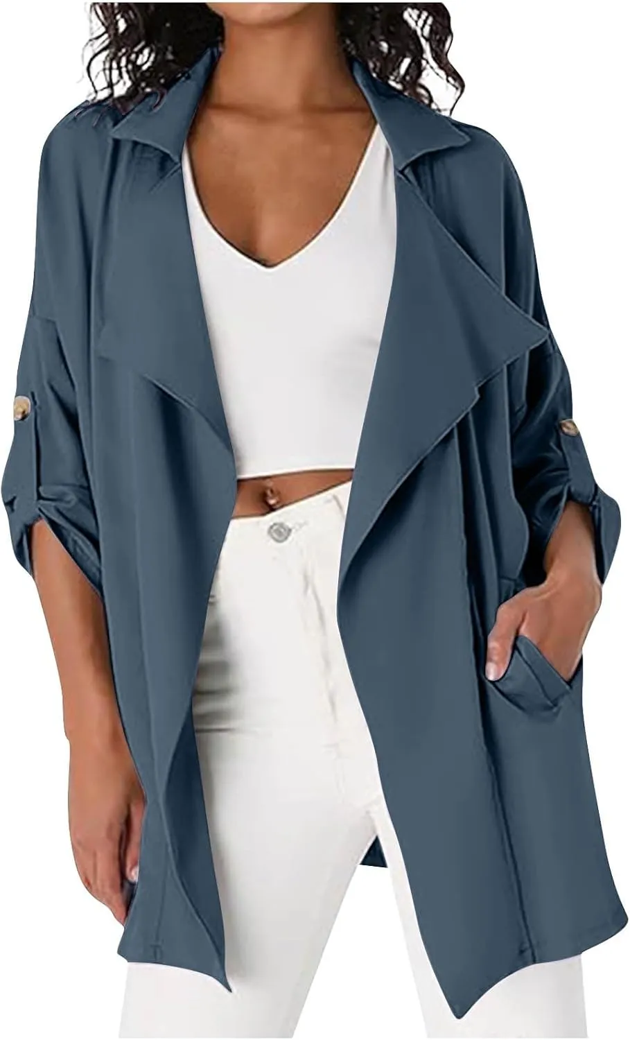 Puffer Jacket Womens Plus Size Button Thin Winter Coat Casual Cardigan Long Sleeve Trench Jackets with Pockets