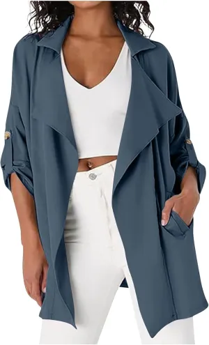 Puffer Jacket Womens Plus Size Button Thin Winter Coat Casual Cardigan Long Sleeve Trench Jackets with Pockets