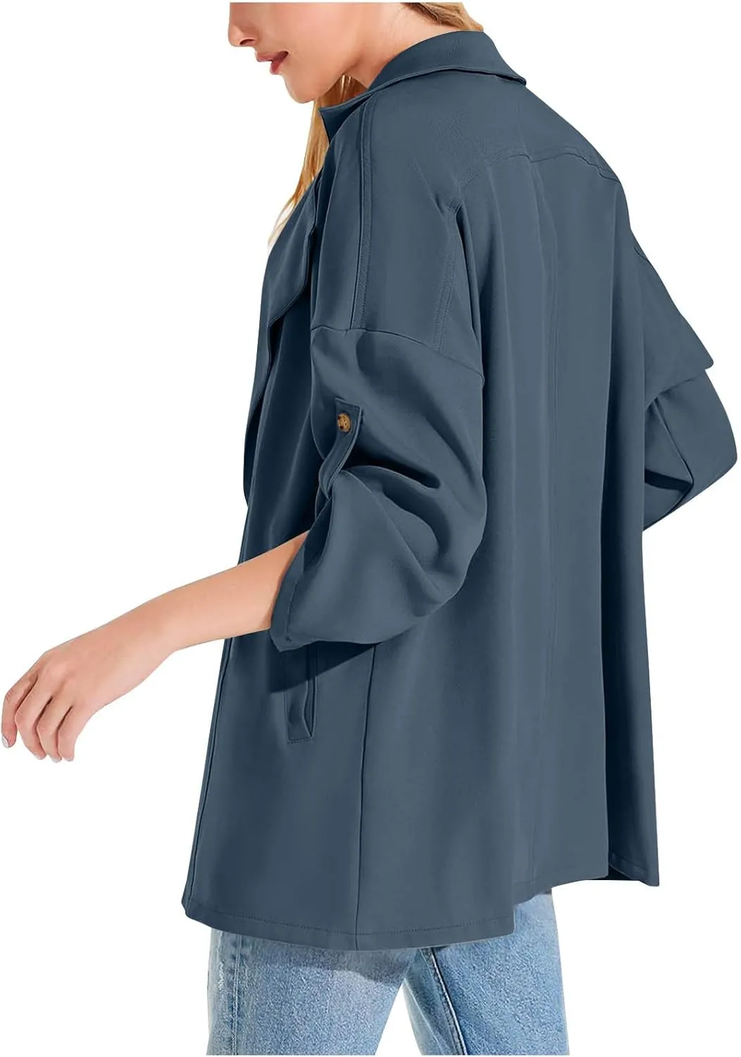 Puffer Jacket Womens Plus Size Button Thin Winter Coat Casual Cardigan Long Sleeve Trench Jackets with Pockets