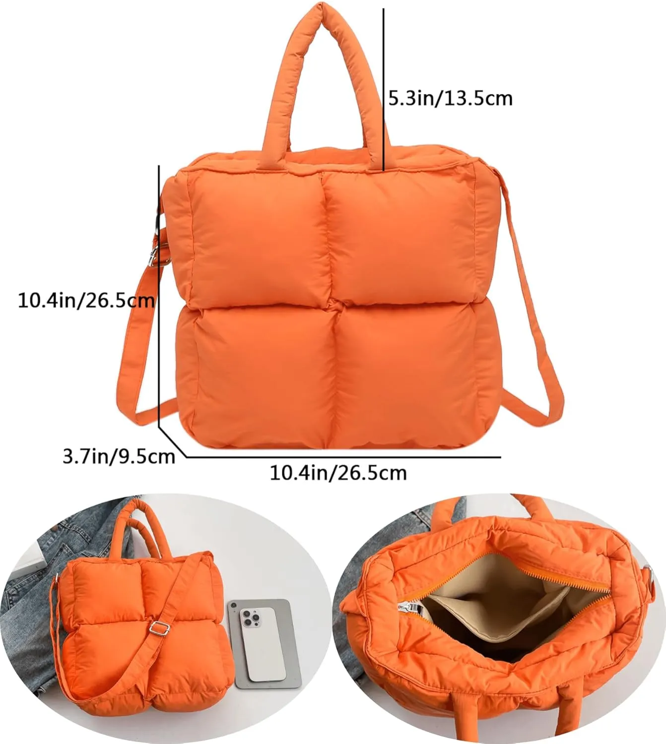 Puffer Tote Bag for Women, Small Quilted Puffy Handbag Cotton Padded Trendy Satchel Shoulder Crossbody Purse