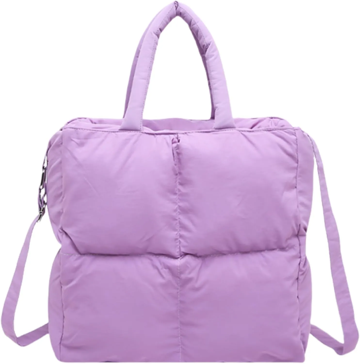 Puffer Tote Bag for Women, Small Quilted Puffy Handbag Cotton Padded Trendy Satchel Shoulder Crossbody Purse