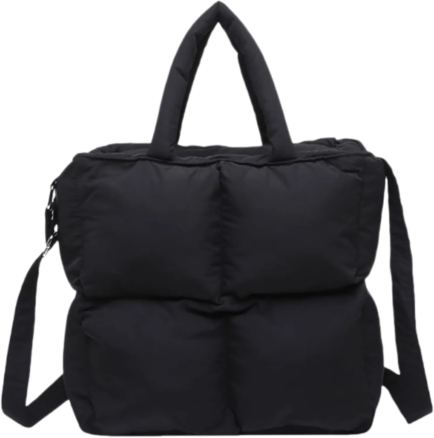 Puffer Tote Bag for Women, Small Quilted Puffy Handbag Cotton Padded Trendy Satchel Shoulder Crossbody Purse