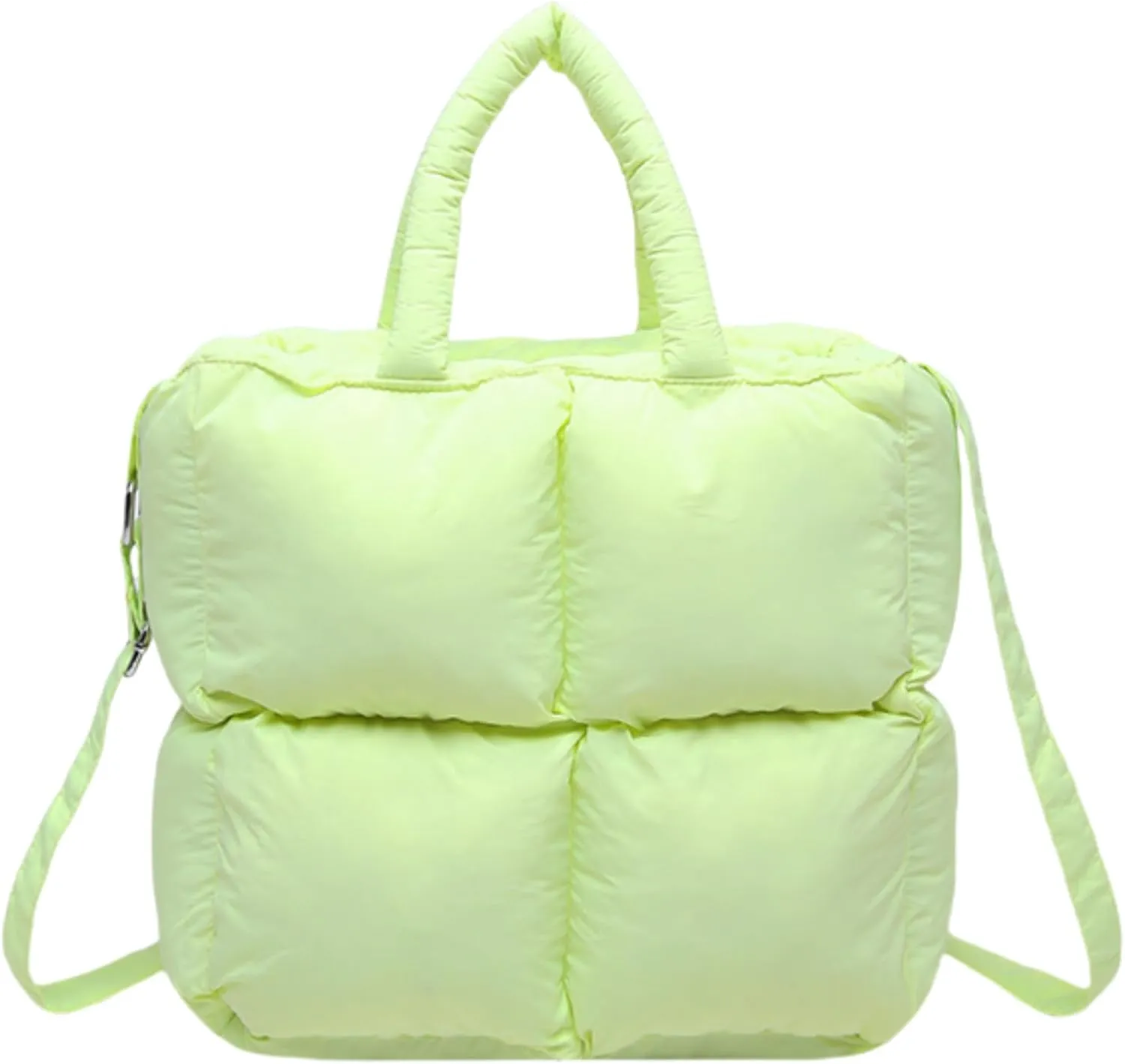 Puffer Tote Bag for Women, Small Quilted Puffy Handbag Cotton Padded Trendy Satchel Shoulder Crossbody Purse