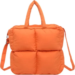 Puffer Tote Bag for Women, Small Quilted Puffy Handbag Cotton Padded Trendy Satchel Shoulder Crossbody Purse