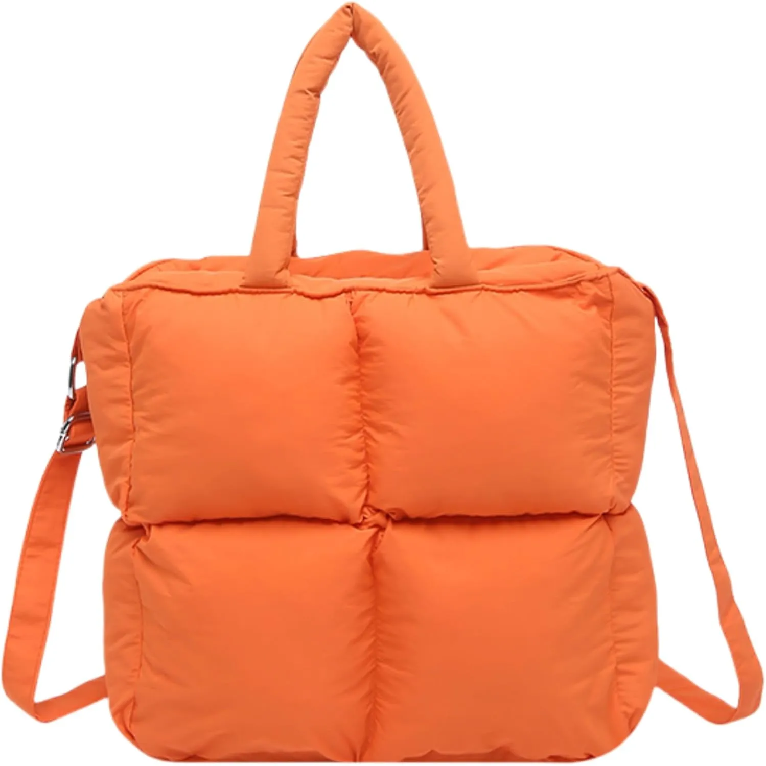 Puffer Tote Bag for Women, Small Quilted Puffy Handbag Cotton Padded Trendy Satchel Shoulder Crossbody Purse