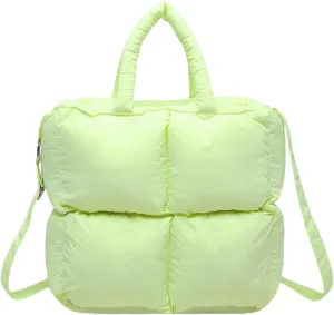 Puffer Tote Bag for Women, Small Quilted Puffy Handbag Cotton Padded Trendy Satchel Shoulder Crossbody Purse