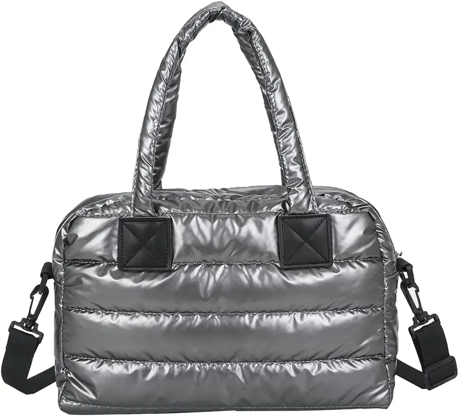 Puffy Shoulder Bag Puffer Top-Handle Crossbody Bag Padded Tote Bag for Women Quilted Satchel Handbag Purse with Zipper