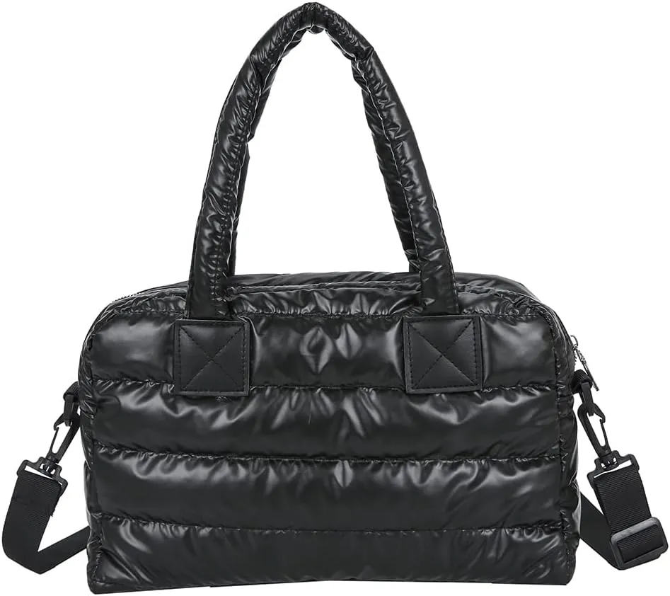 Puffy Shoulder Bag Puffer Top-Handle Crossbody Bag Padded Tote Bag for Women Quilted Satchel Handbag Purse with Zipper