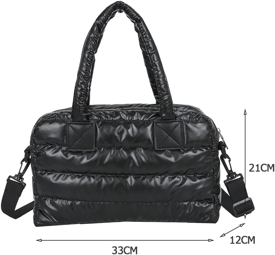 Puffy Shoulder Bag Puffer Top-Handle Crossbody Bag Padded Tote Bag for Women Quilted Satchel Handbag Purse with Zipper