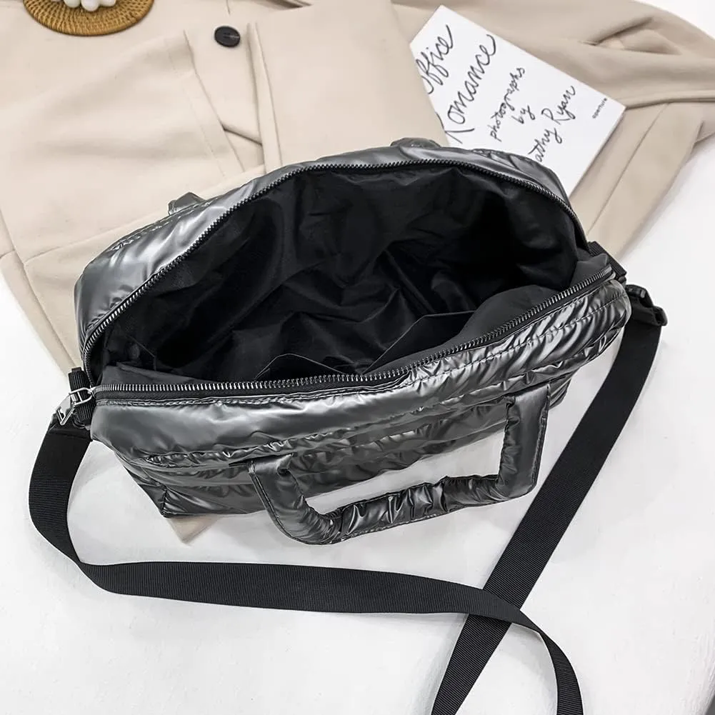 Puffy Shoulder Bag Puffer Top-Handle Crossbody Bag Padded Tote Bag for Women Quilted Satchel Handbag Purse with Zipper