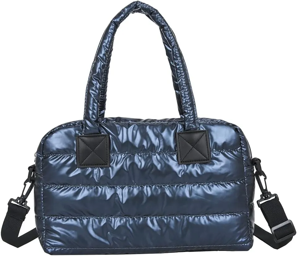 Puffy Shoulder Bag Puffer Top-Handle Crossbody Bag Padded Tote Bag for Women Quilted Satchel Handbag Purse with Zipper