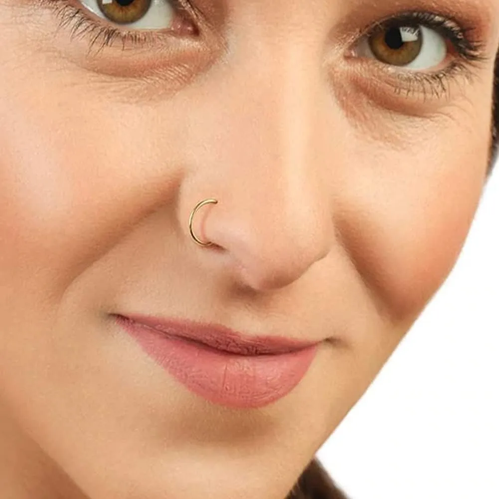 QWALIT 18g & 20g Nose Rings & Hoops - L & C Shape Studs - Surgical Stainless Steel & Silver Nose Piercing Jewelry - Rose Gold & Black - For Women & Men