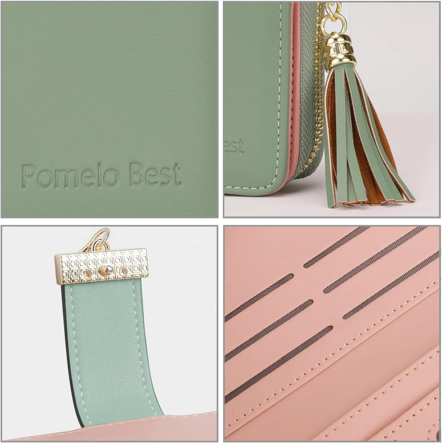 RFID Blocking Leather Wallets Phone Wallets for Women with Multiple Card Slots and Cellphone Compartment, Light Green