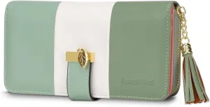 RFID Blocking Leather Wallets Phone Wallets for Women with Multiple Card Slots and Cellphone Compartment, Light Green