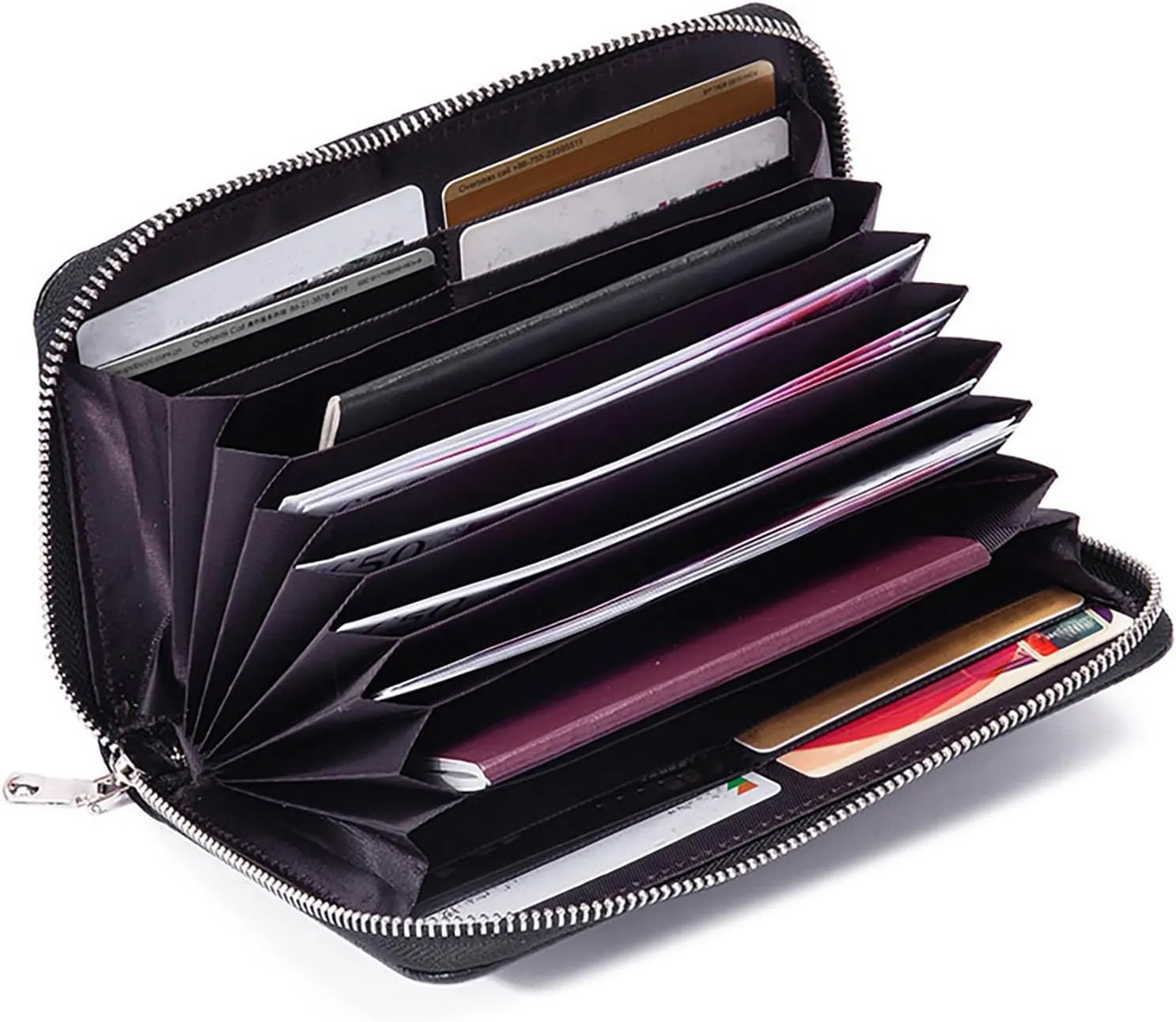 Rfid Wallet Women, Leather Wallet Wristlet, Rfid Blocking Zip Around Large Capacity Bifold Credit Card Holder Clutch Purses