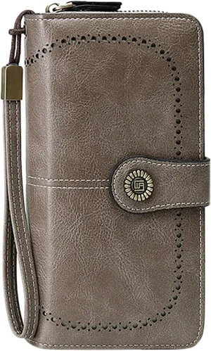Rfid Wallet Women, Leather Wallet Wristlet, Rfid Blocking Zip Around Large Capacity Bifold Credit Card Holder Clutch Purses