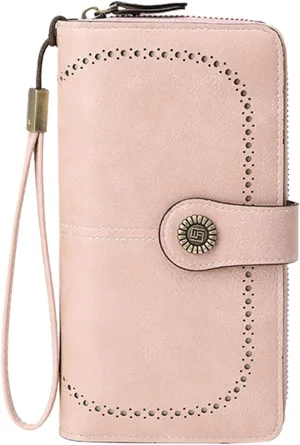 Rfid Wallet Women, Leather Wallet Wristlet, Rfid Blocking Zip Around Large Capacity Bifold Credit Card Holder Clutch Purses