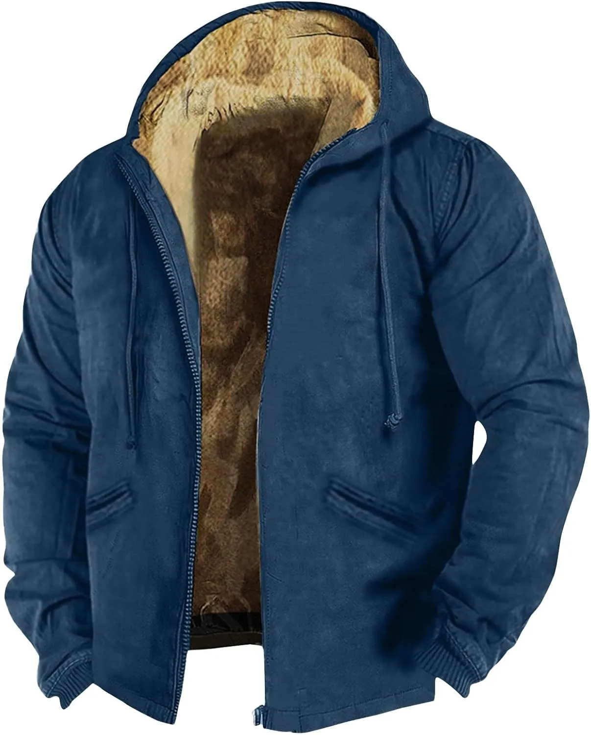 RTRDE Men's Jackets Casual Stylish Cargo Jacket Fleece Lined Sherpa Winter Warm Coats Jacket, M-7XL
