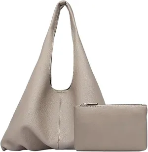 Rungion Womens Soft Vegan Leather Shoulder Bag Fashion Large Triangular Totes Handbag 2pcs Set Purse Top Handle Satchel