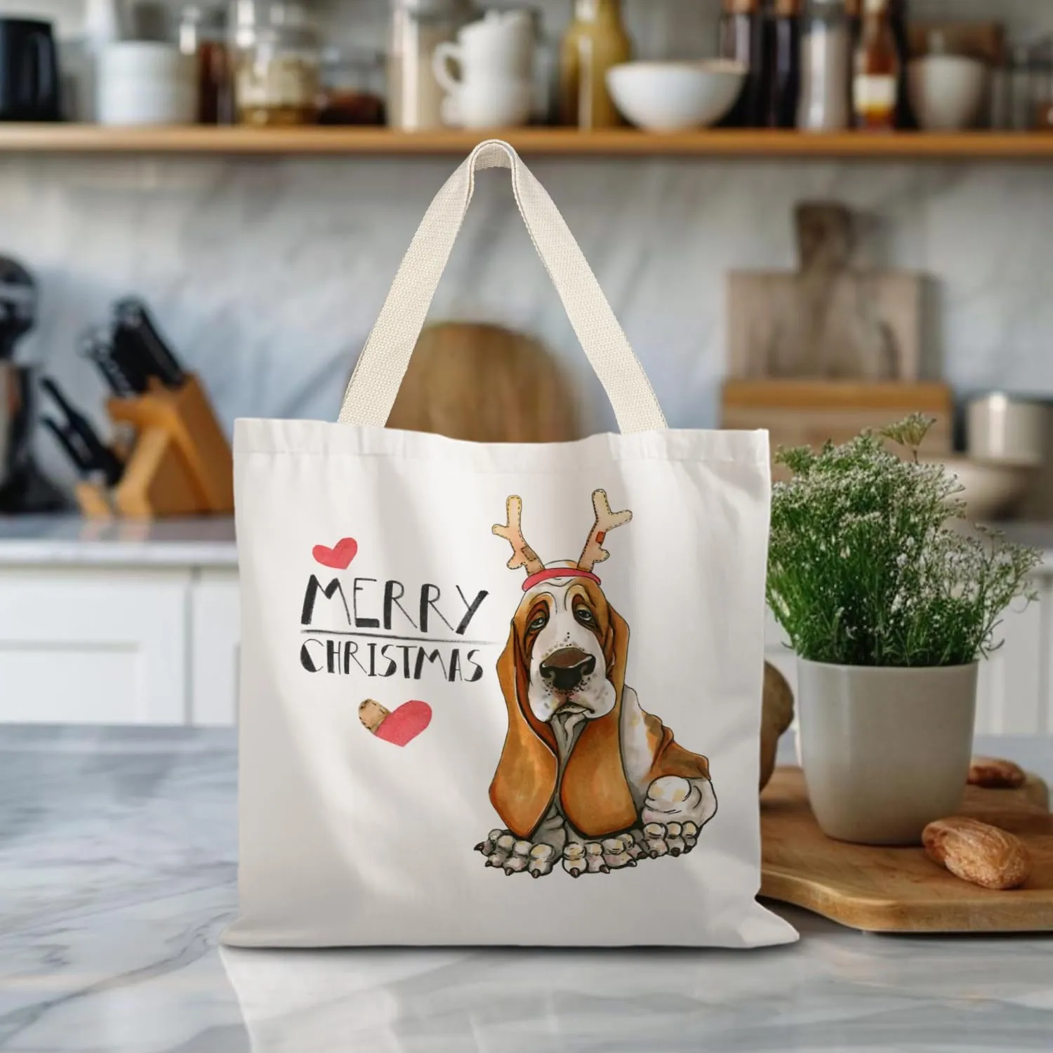 Santa Claus dogs cats cows Christmas Tote Bags for Woman,Reusable Grocery Bags Shopping Bags