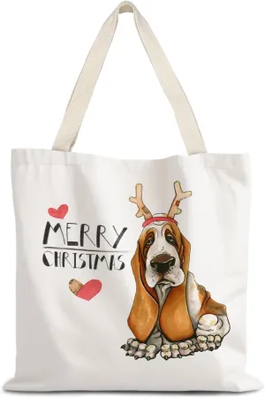 Santa Claus dogs cats cows Christmas Tote Bags for Woman,Reusable Grocery Bags Shopping Bags
