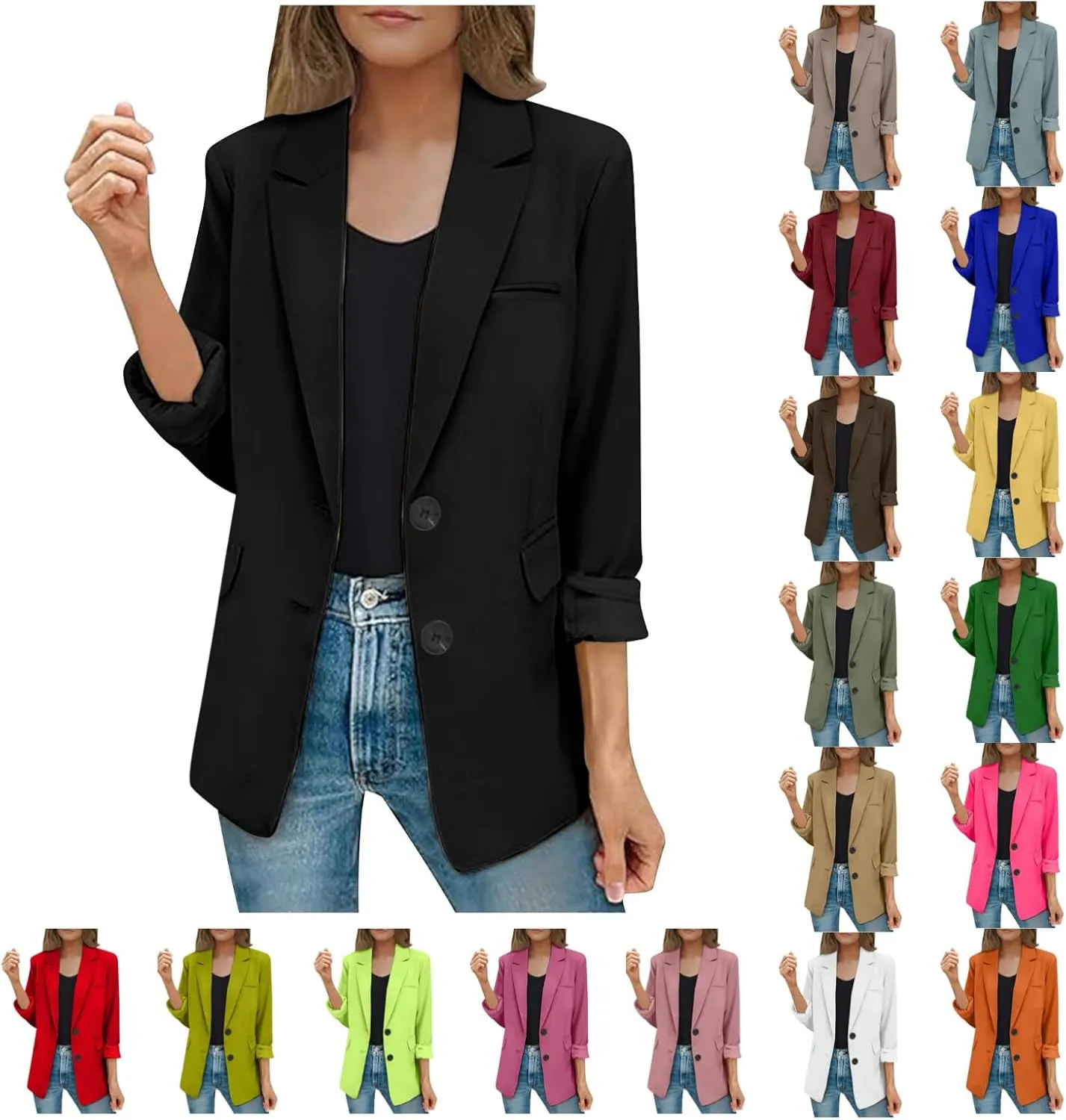 SEAOPEN Women's Business Casual Long Sleeve Blazer Open Front Lapel Jacket Suit Work Office Blazer with Pocket