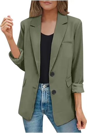 SEAOPEN Women's Business Casual Long Sleeve Blazer Open Front Lapel Jacket Suit Work Office Blazer with Pocket