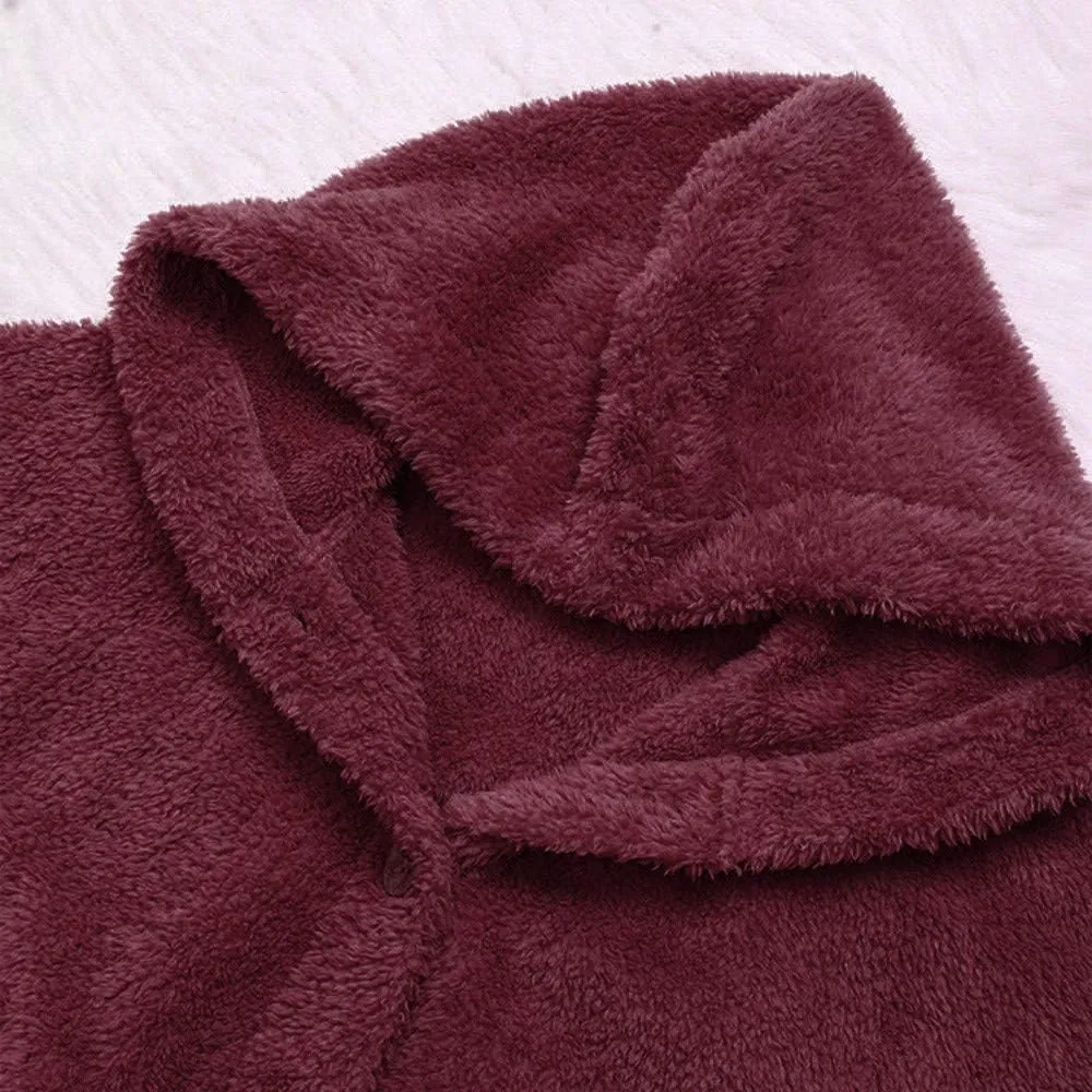 Sherpa Jacket Women Fuzzy Fleece Button Down Long Sleeve Casual Plush Cardigans Jacket Open Front Soft Hooded Coat