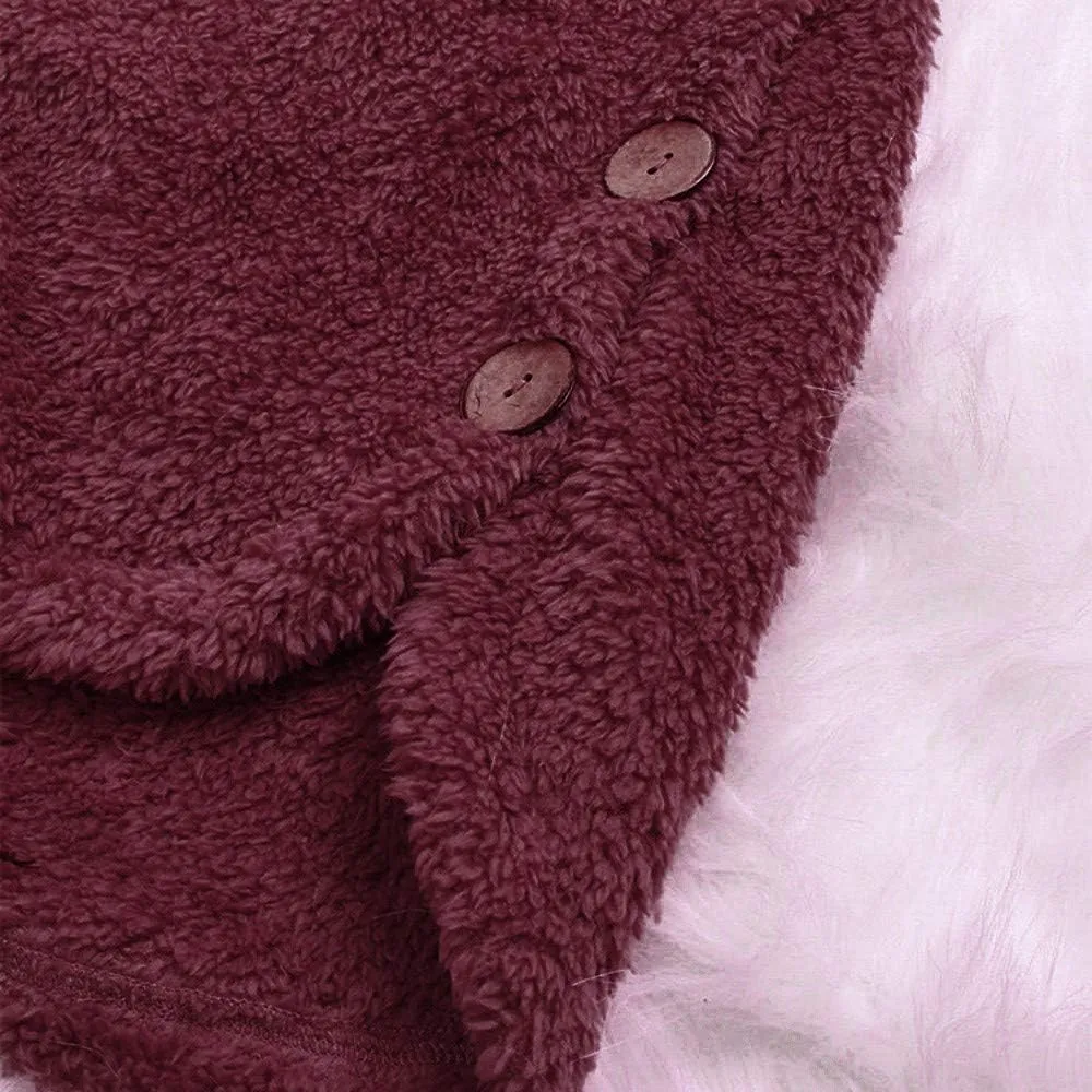 Sherpa Jacket Women Fuzzy Fleece Button Down Long Sleeve Casual Plush Cardigans Jacket Open Front Soft Hooded Coat