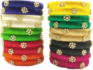 Silk Thread Bangles Set Multicolor Pearl Embellished 20 kada Bangles Set