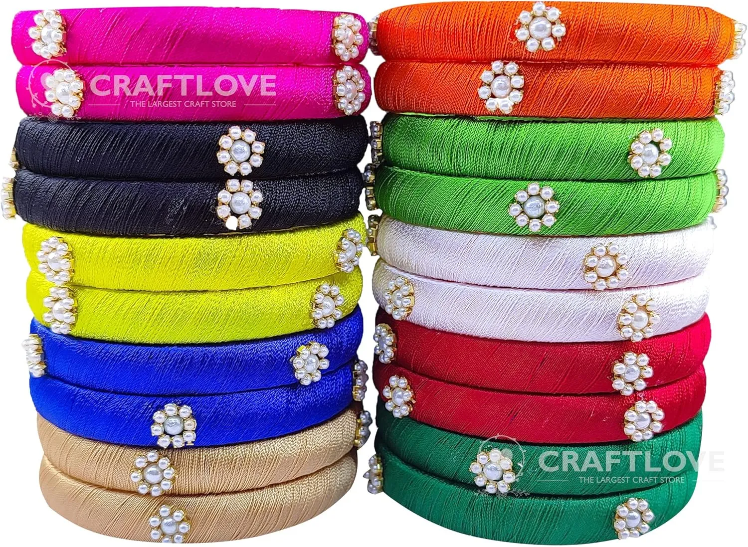 Silk Thread Bangles Set Multicolor Pearl Embellished 20 kada Bangles Set