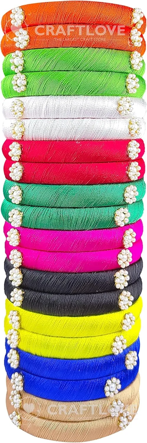 Silk Thread Bangles Set Multicolor Pearl Embellished 20 kada Bangles Set