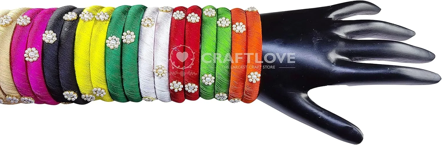Silk Thread Bangles Set Multicolor Pearl Embellished 20 kada Bangles Set