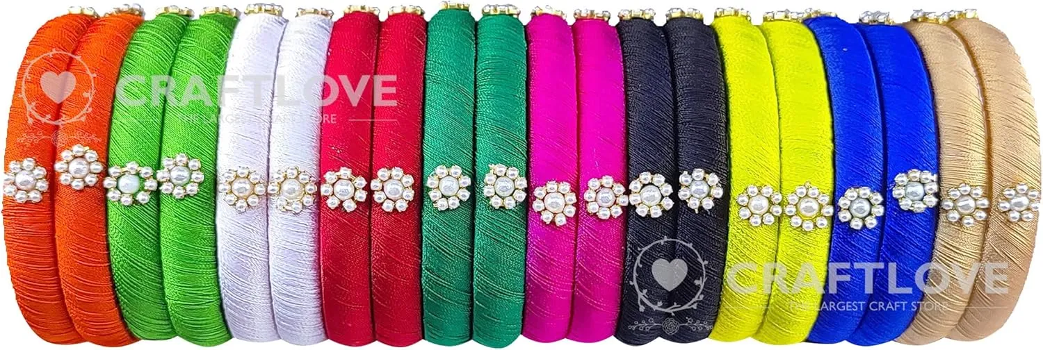 Silk Thread Bangles Set Multicolor Pearl Embellished 20 kada Bangles Set