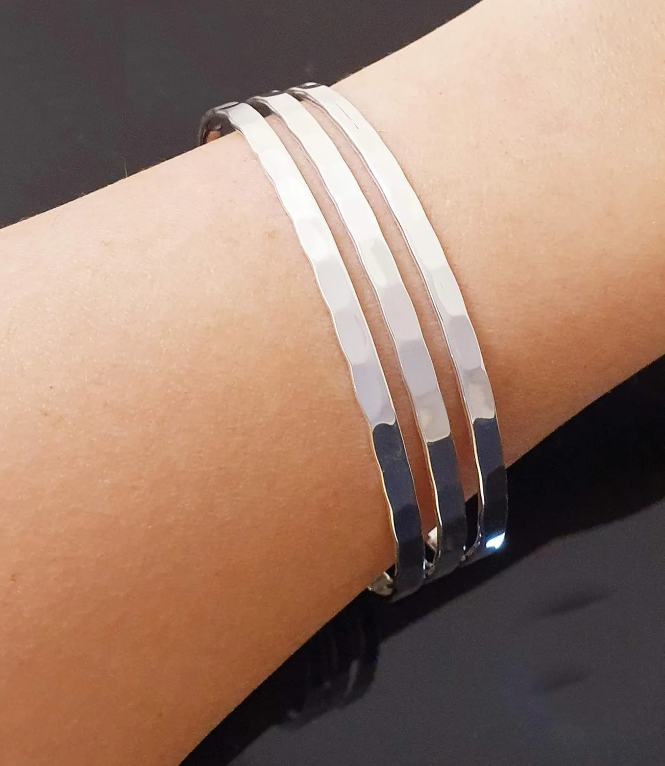 Silver Cuff Bangle Bracelet for Women Girls | Women, Slender Skinny Stackable Bangles Bangles, Stacking Bracelets, Women's Bracelet - Statement Bangle Hammered Bangles BY ISHU JEWELLER (8, Silver)