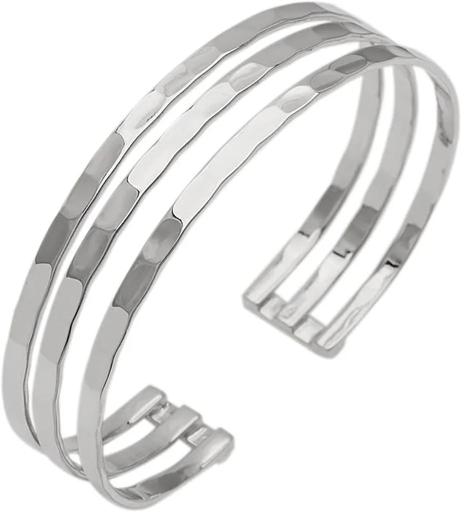 Silver Cuff Bangle Bracelet for Women Girls | Women, Slender Skinny Stackable Bangles Bangles, Stacking Bracelets, Women's Bracelet - Statement Bangle Hammered Bangles BY ISHU JEWELLER (8, Silver)