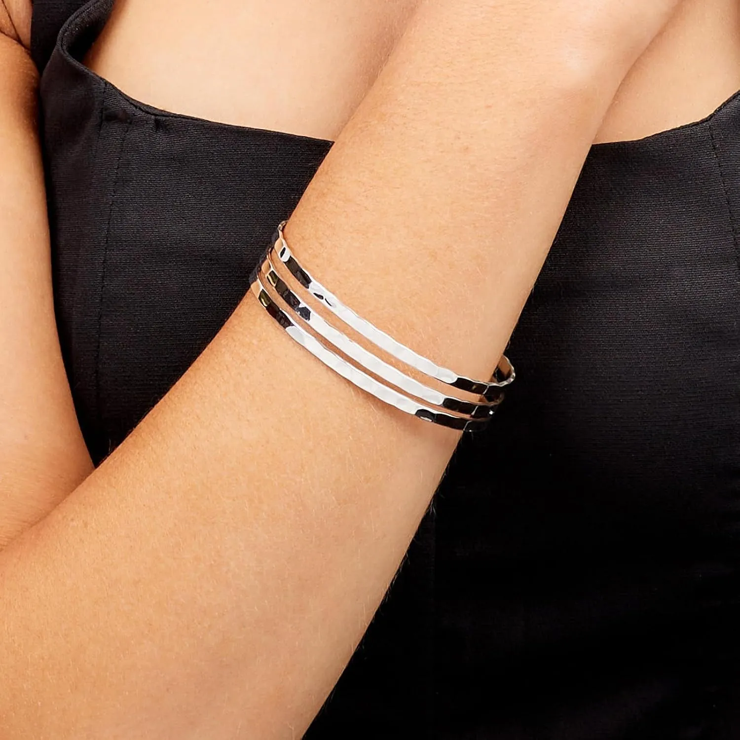 Silver Cuff Bangle Bracelet for Women Girls | Women, Slender Skinny Stackable Bangles Bangles, Stacking Bracelets, Women's Bracelet - Statement Bangle Hammered Bangles BY ISHU JEWELLER (8, Silver)