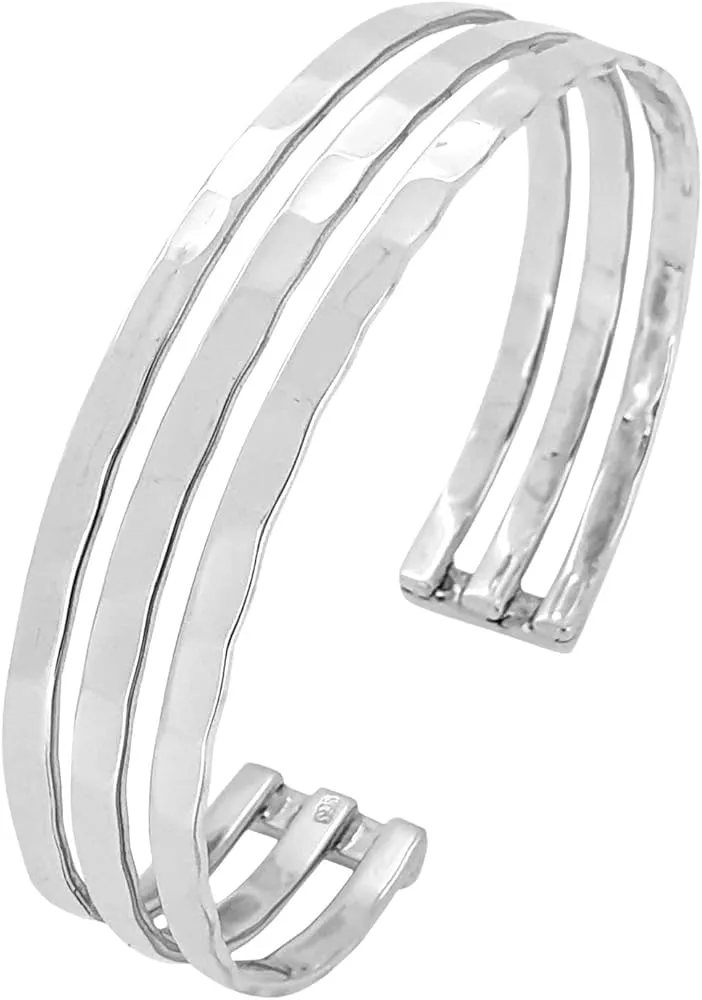 Silver Cuff Bangle Bracelet for Women Girls | Women, Slender Skinny Stackable Bangles Bangles, Stacking Bracelets, Women's Bracelet - Statement Bangle Hammered Bangles BY ISHU JEWELLER (8, Silver)