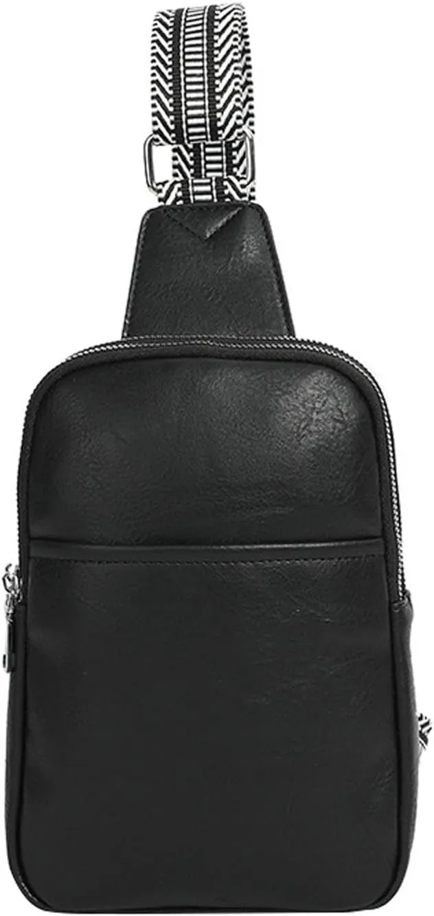 Sling Bag For Women Vegan Leather Fanny Pack Crossbody Bags Chest Bags For Women Messenger Bag for (Black, One Size)