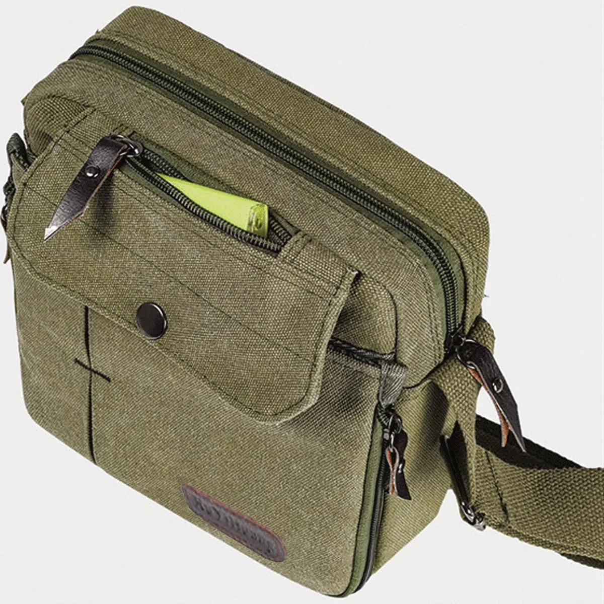 Small Canvas Messenger Bag Chest Bag Travel Bag, Mini Crossbody Bag Shoulder Bag for Men Women Multi Pocket Purses