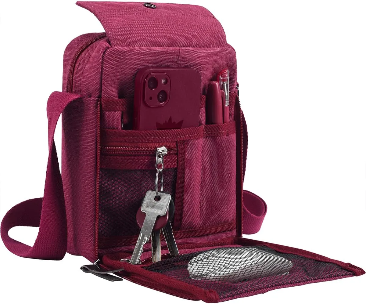 Small Canvas Messenger Bag Chest Bag Travel Bag, Mini Crossbody Bag Shoulder Bag for Men Women Multi Pocket Purses