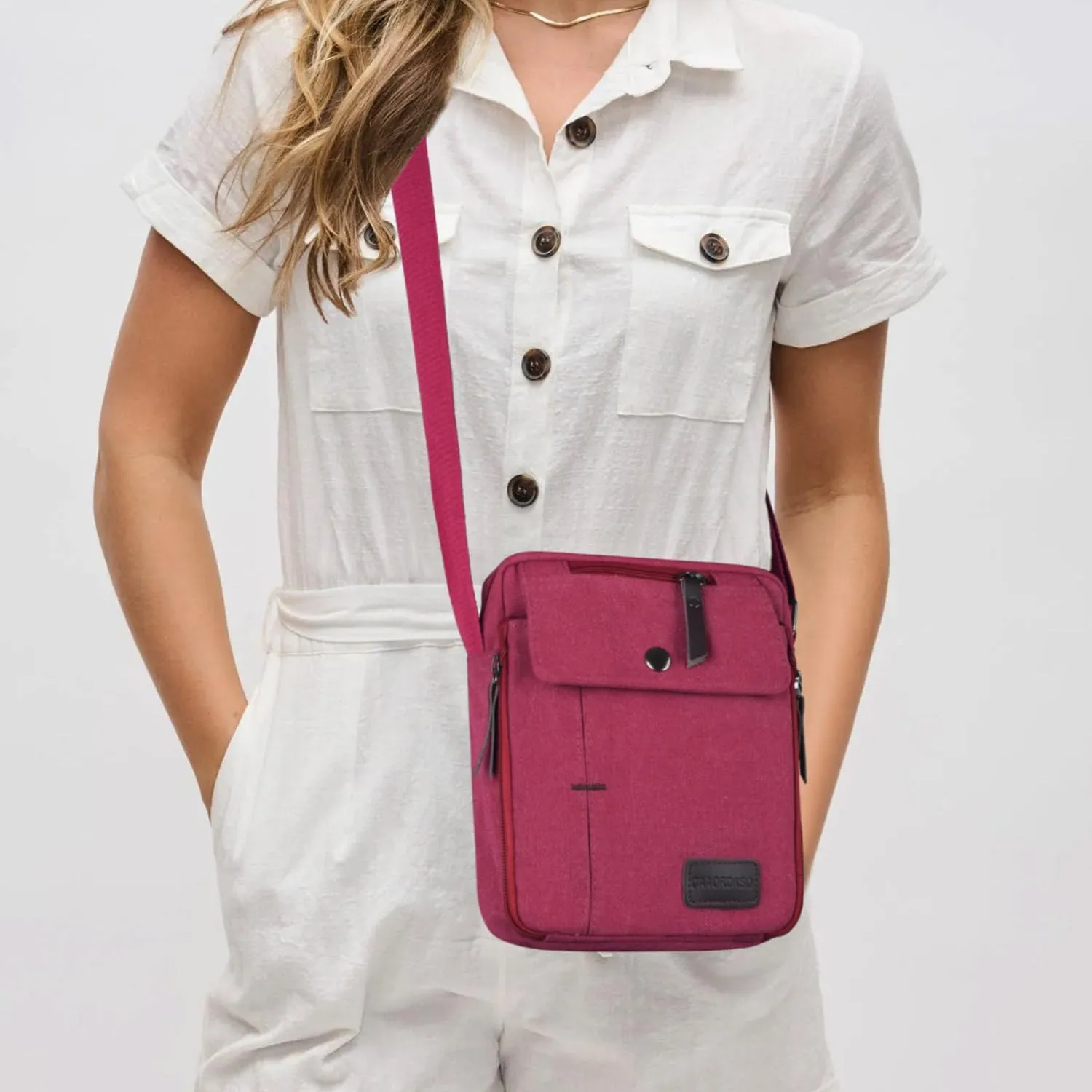 Small Canvas Messenger Bag Chest Bag Travel Bag, Mini Crossbody Bag Shoulder Bag for Men Women Multi Pocket Purses