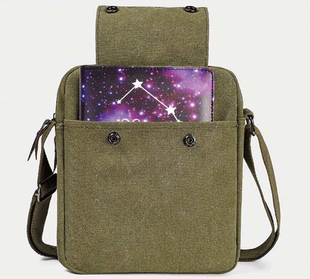 Small Canvas Messenger Bag Chest Bag Travel Bag, Mini Crossbody Bag Shoulder Bag for Men Women Multi Pocket Purses
