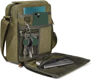 Small Canvas Messenger Bag Chest Bag Travel Bag, Mini Crossbody Bag Shoulder Bag for Men Women Multi Pocket Purses