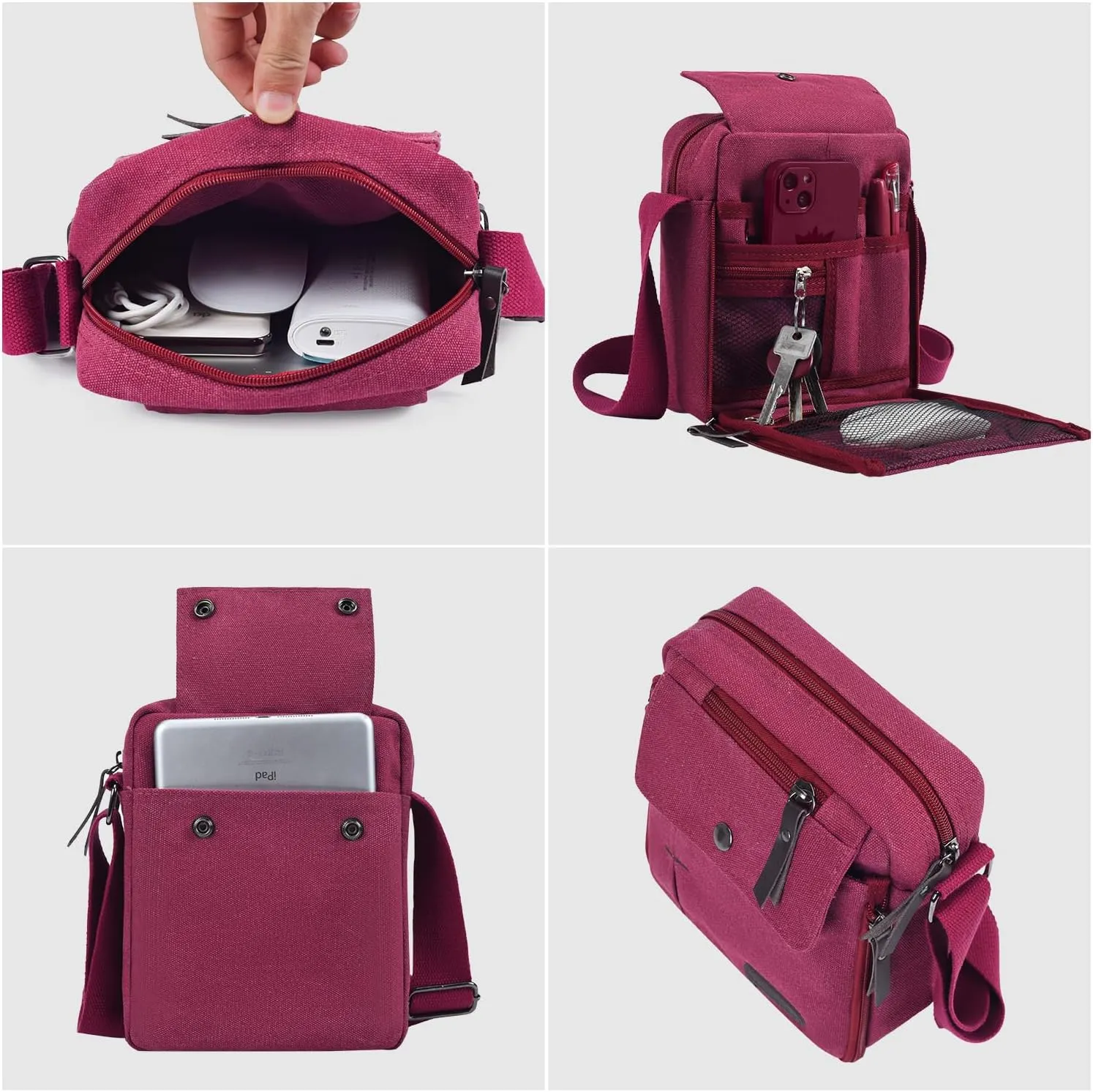 Small Canvas Messenger Bag Chest Bag Travel Bag, Mini Crossbody Bag Shoulder Bag for Men Women Multi Pocket Purses