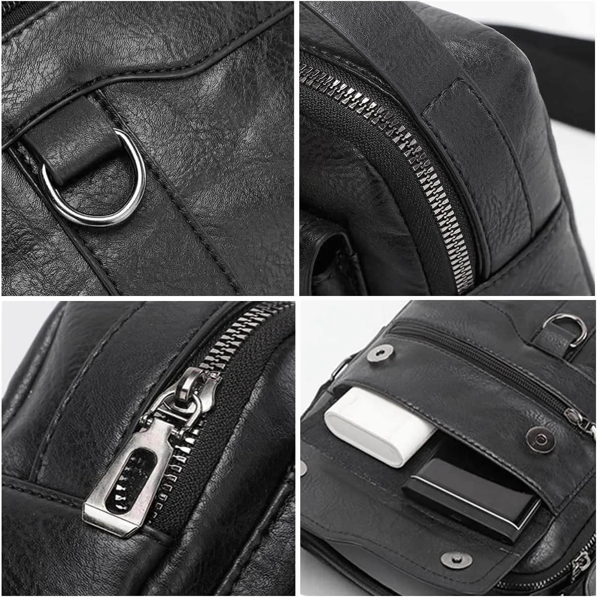 Small Leather Messenger Bag Chest Bag Travel Bag, Mini Crossbody Bag Shoulder Bag for Men Women Multi Pocket Purses