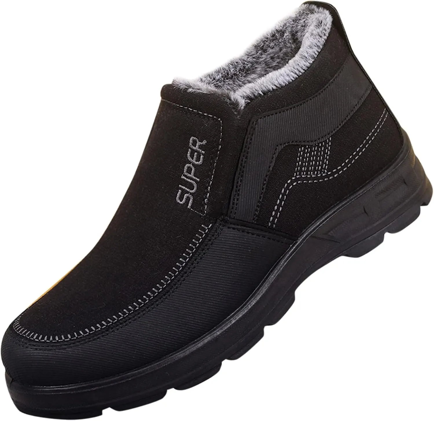 Snow Boots for Men Warm Faux Furry Lined Footwear Waterproof Outdoor Lightweight Winter Boots Slip on Ankle Booties Non-slip Hiking Boot Trekking Boots