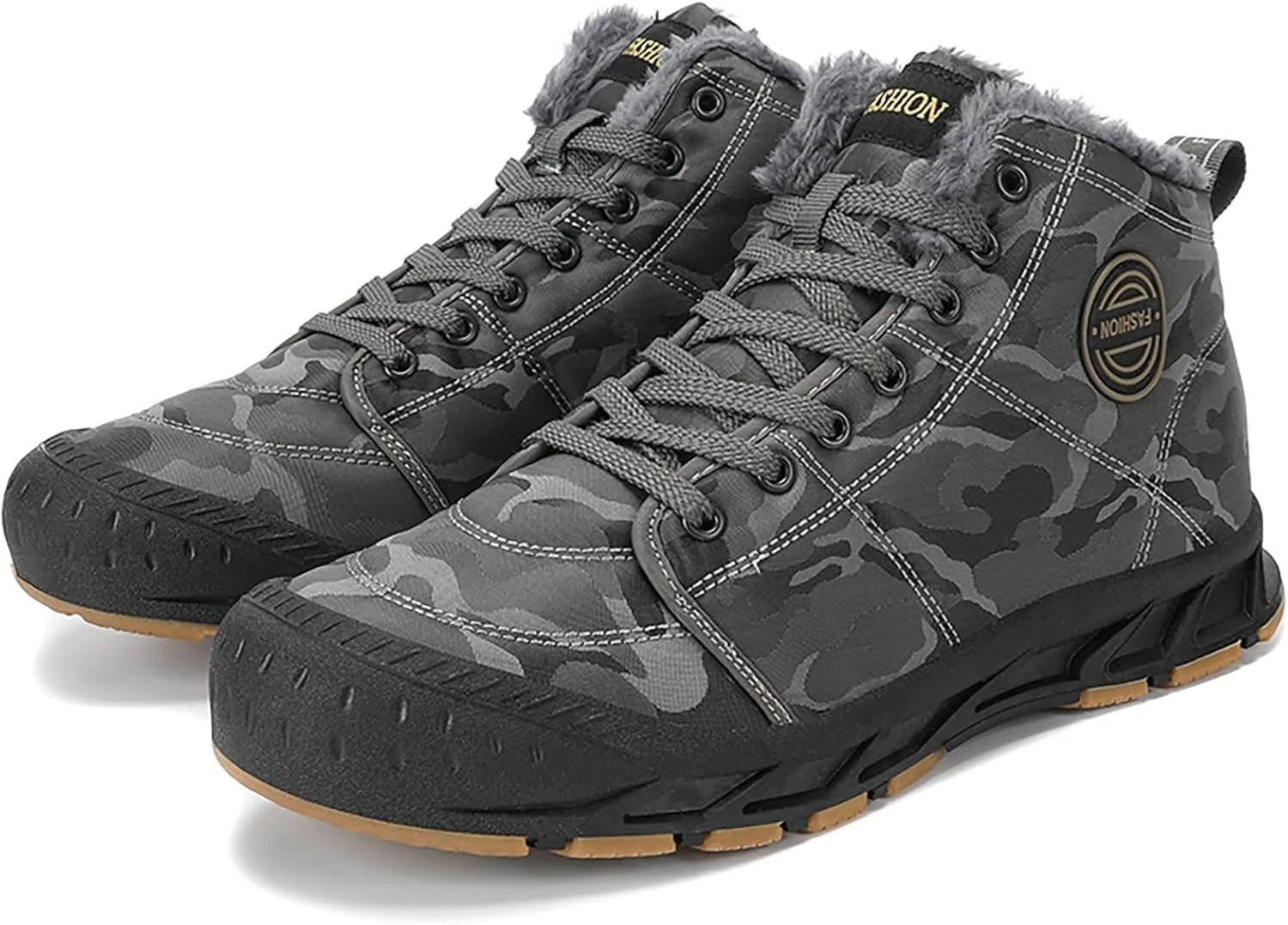 Snow Boots for Men Waterproof Furry Lined Warm Winter Boots Lace Up Cold-Weather Non-Slip Ankle Boots Comfortable Slip on Lightweight Hiking Shoes